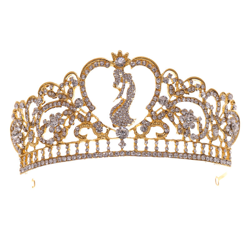 Diamond Crown Wedding Headband Gold Crystal Bridal Hair Accessory