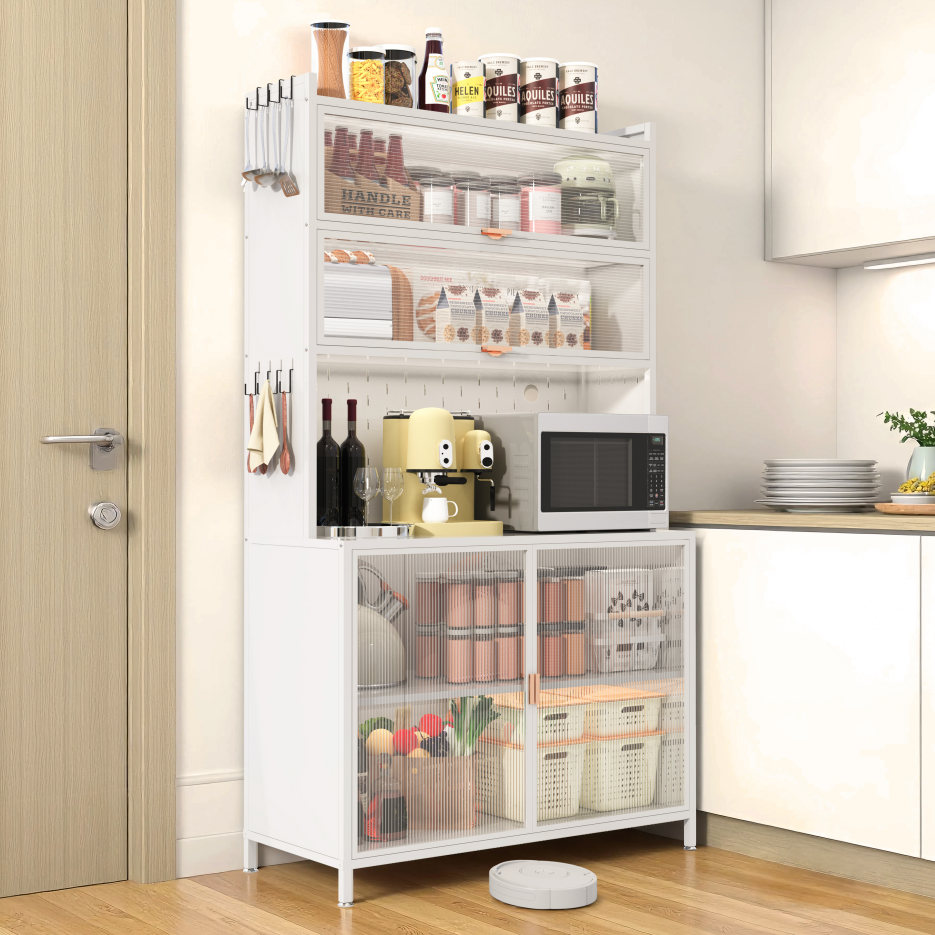 73'' Tall Kitchen Pantry Cabinet with 6-Tier Metal Storage - White