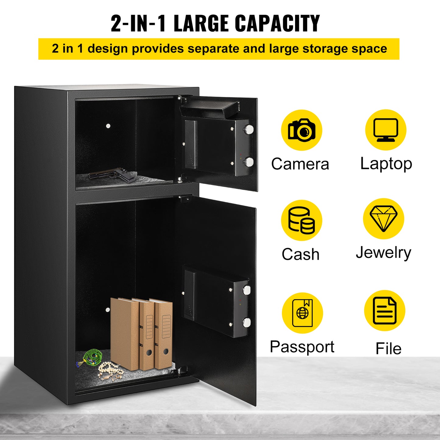 Large Double Door Security Safe - 2.6 Cubic Feet, Digital Lock, Black