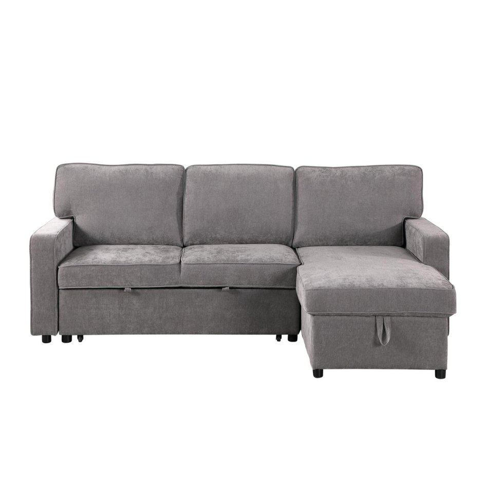 Sectional Sofa Bed with Storage, USB Port & Cup Holders - Gray