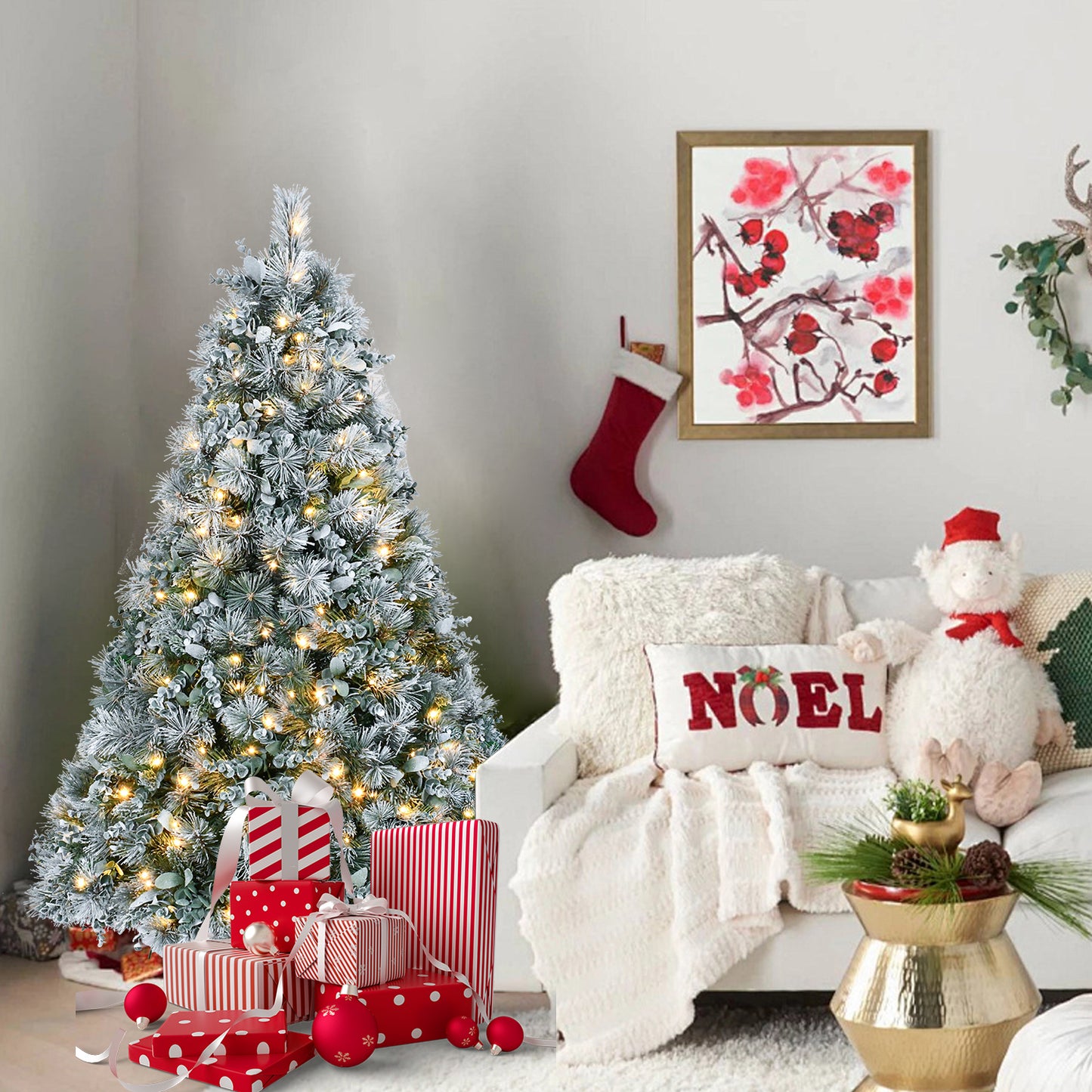 Snow Flocked Christmas Tree - Premium Artificial Pine with 404 Tips