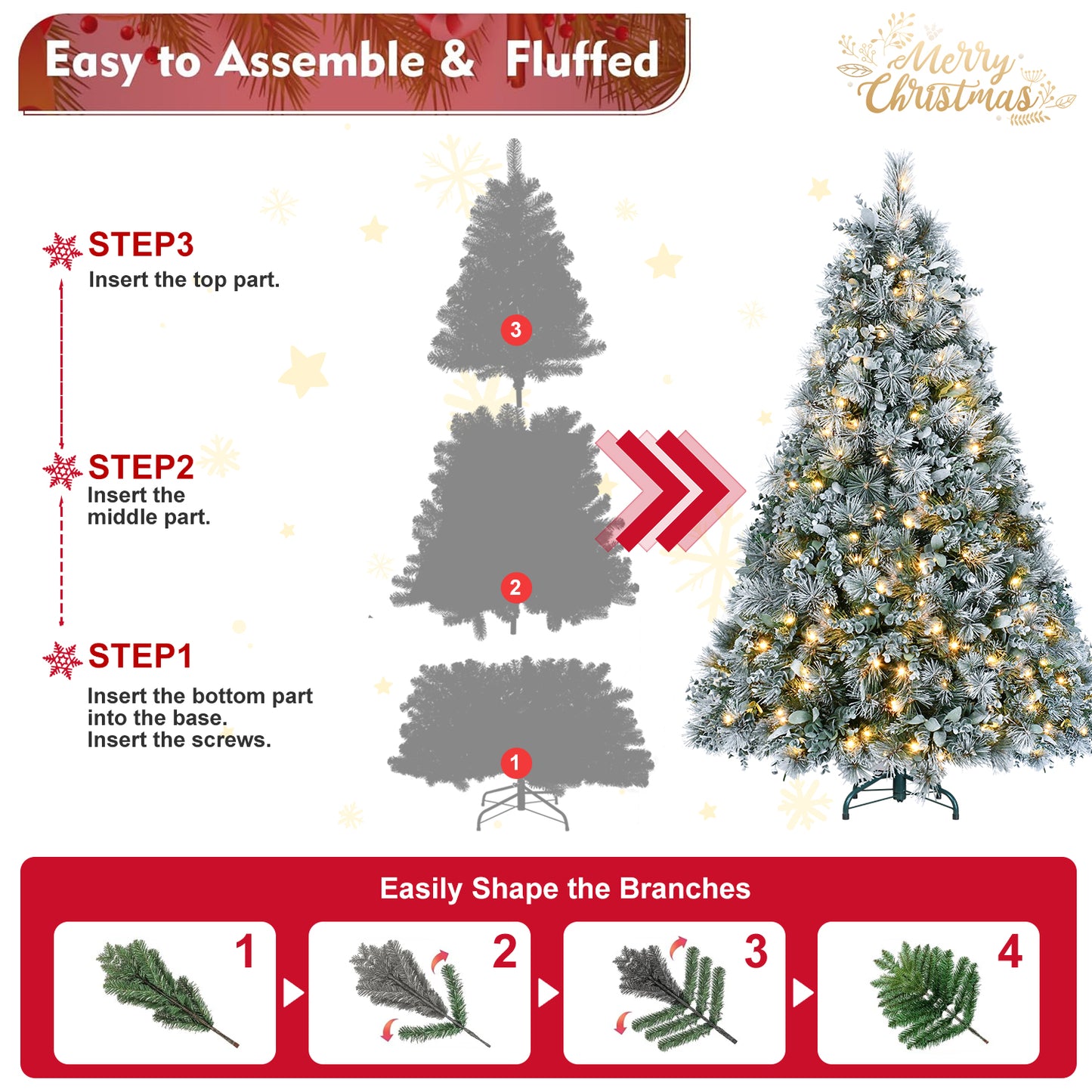 Snow Flocked Christmas Tree - Premium Artificial Pine with 404 Tips