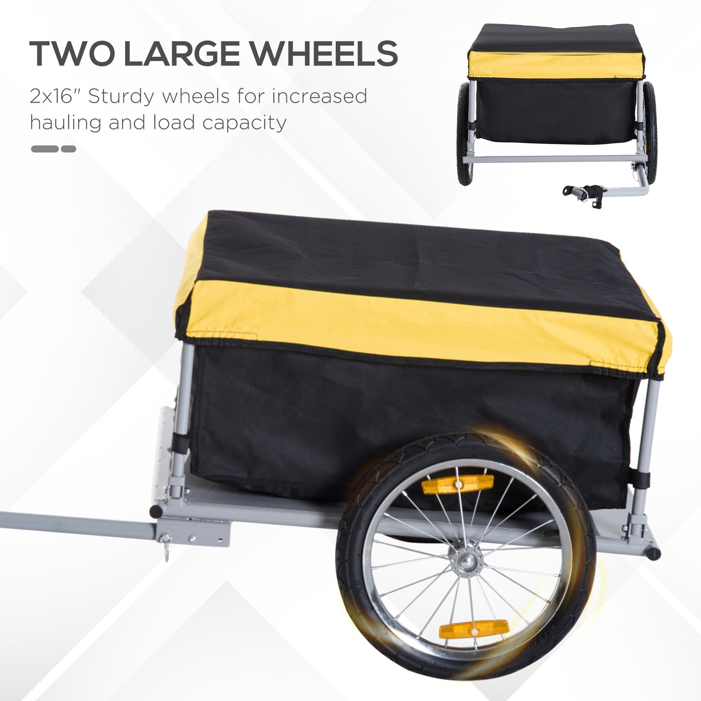 Bicycle Cargo Trailer with Removable Cover - Fits 20"-26" Wheels, Yellow