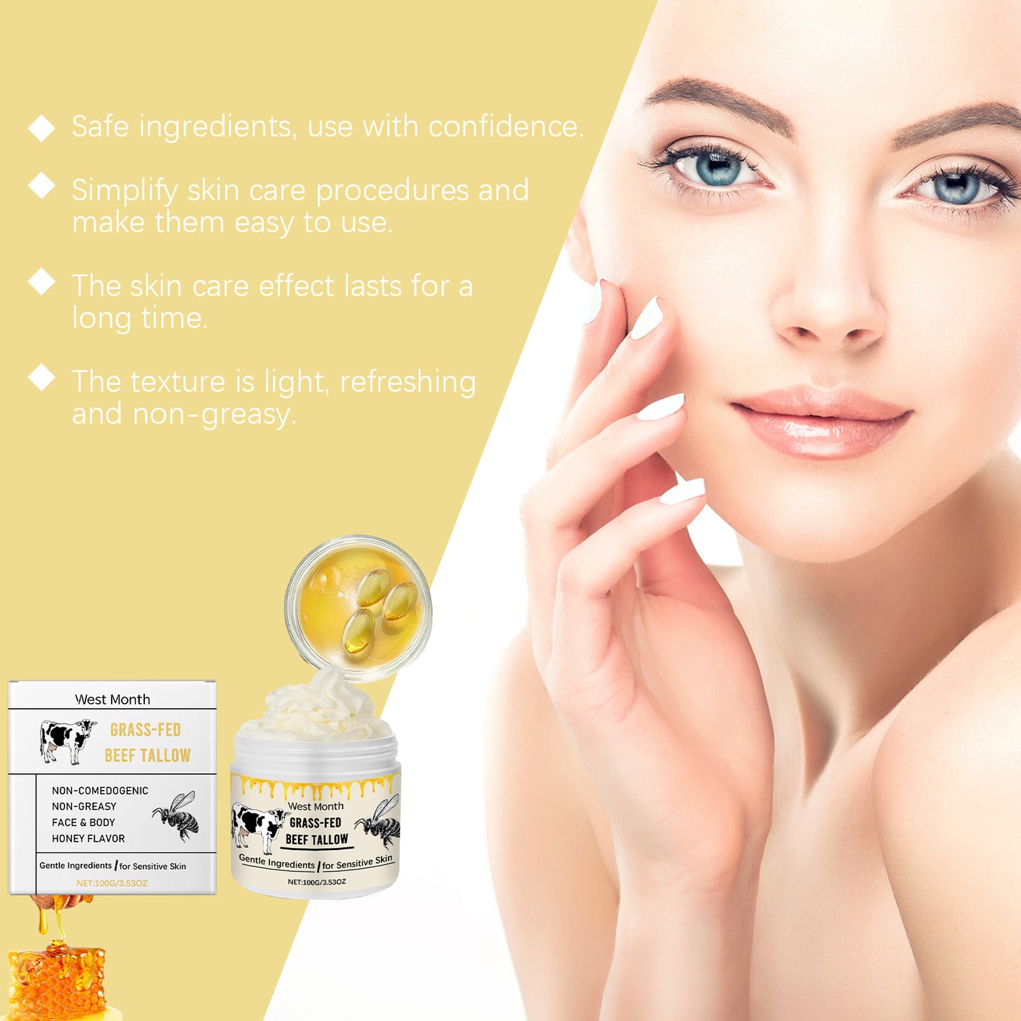 Tallow Moisturizing Cream with Honey & Vanilla - Deep Hydration Body Butter