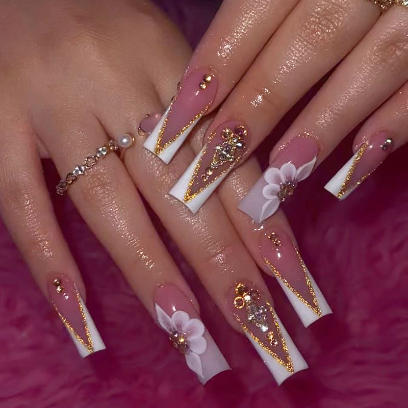 Women's French Flower Manicure Kit with 3D Nail Art and Glue
