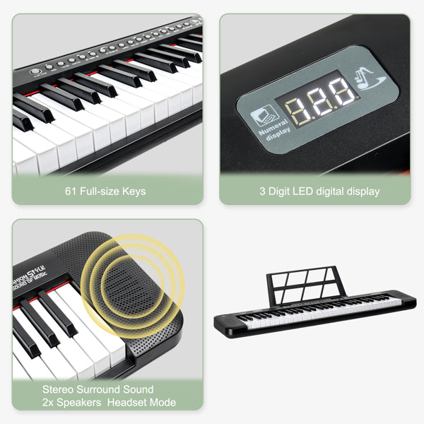 61-Key Electronic Keyboard with Light-Up Display & Stool Set