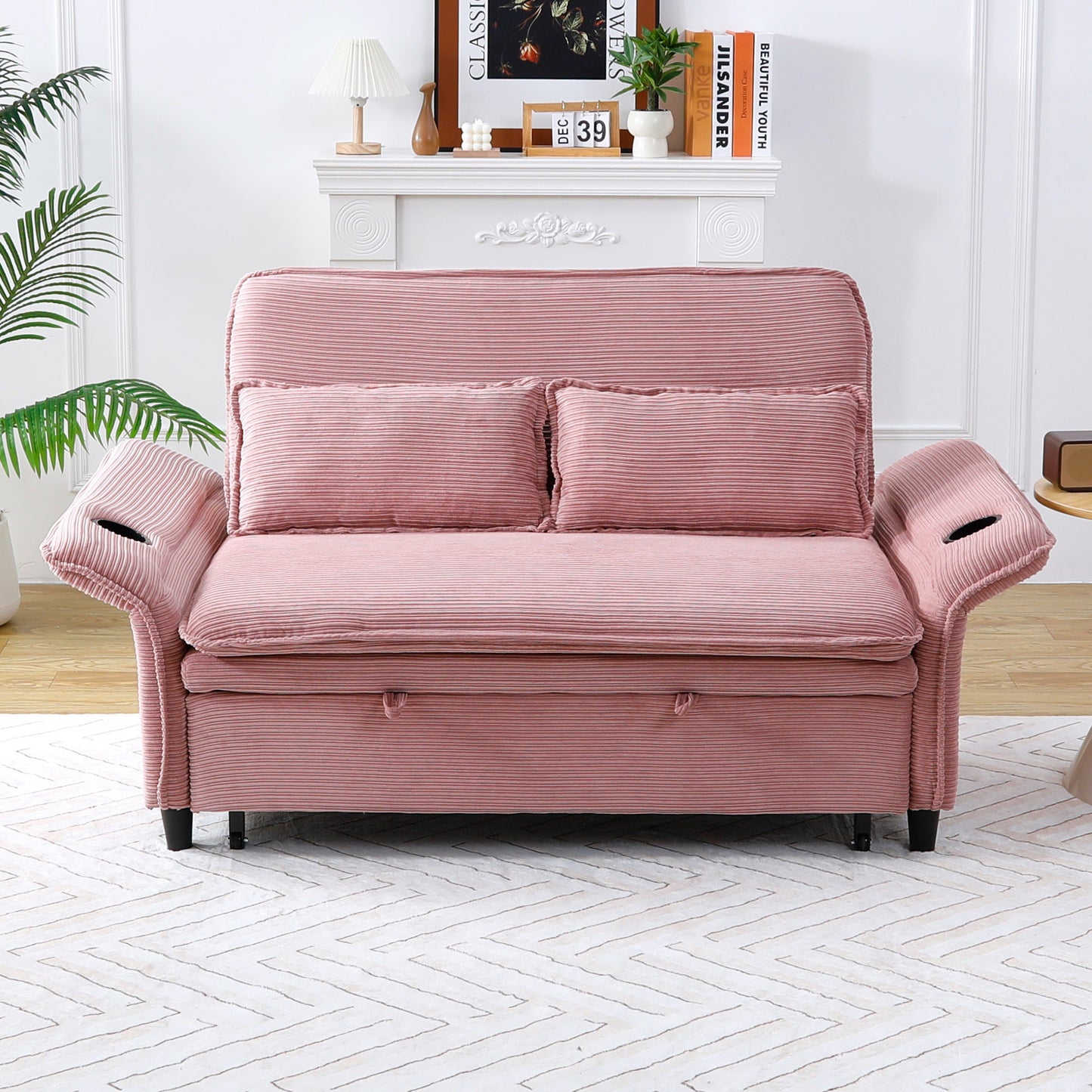 Adjustable Pink Striped Sofa Bed - Multi-Functional 65.74-Inch