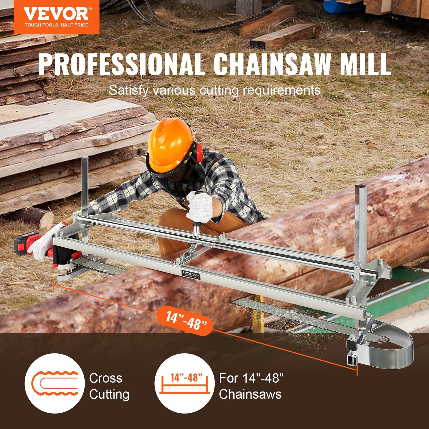 Portable Chainsaw Mill 14-48 Inch Guide Bar for Lumber Cutting - Galvanized Steel