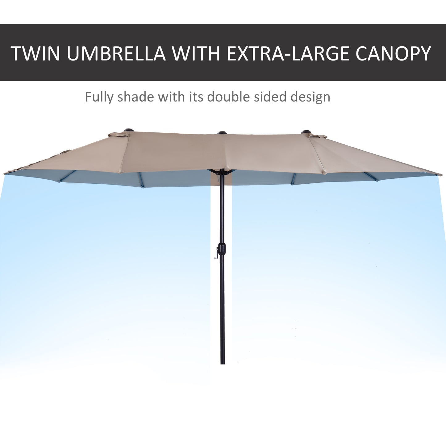 15ft Double-Sided Patio Umbrella with Crank Handle - Tan