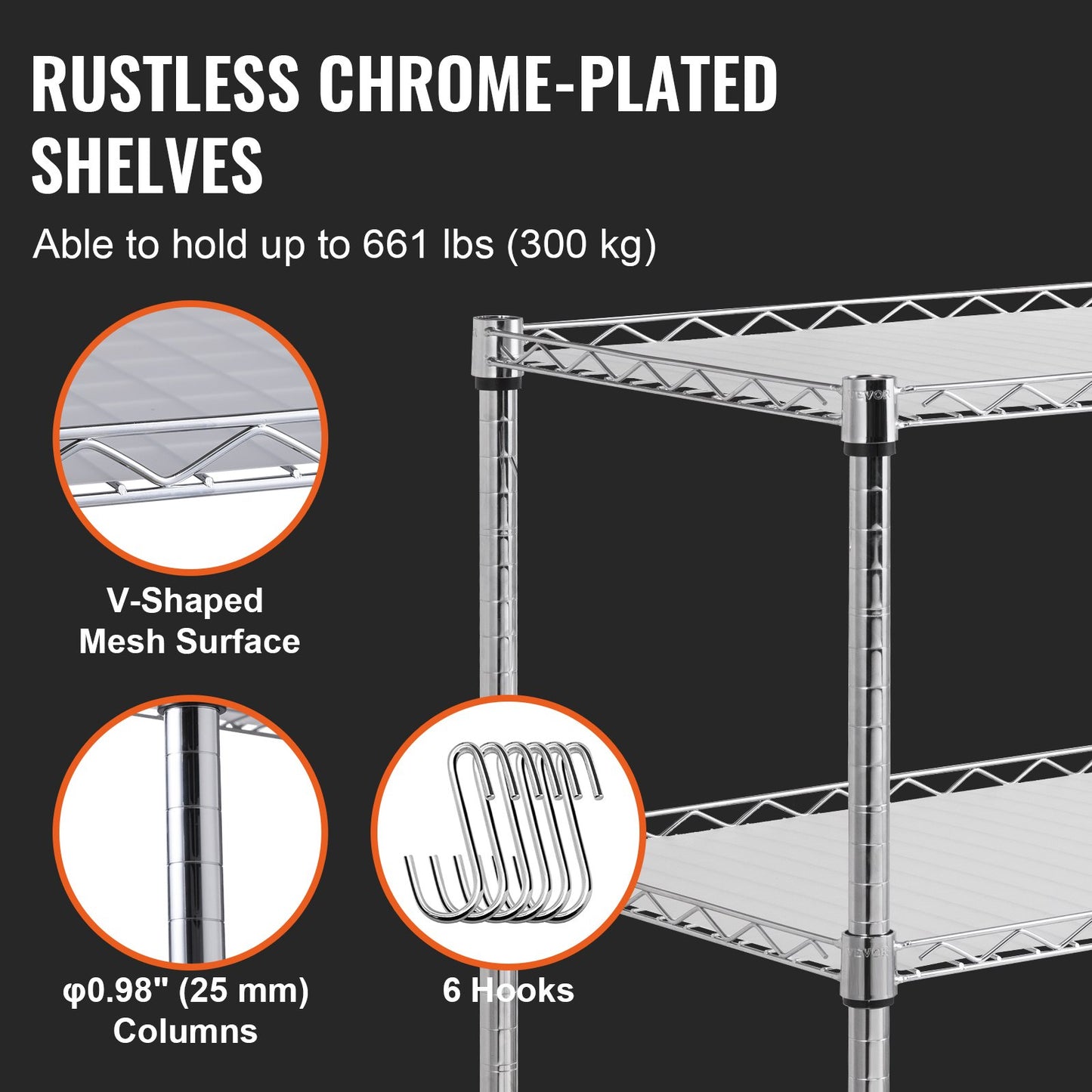 3-Tier Rolling Utility Cart - Adjustable Shelves, 661 lbs Capacity
