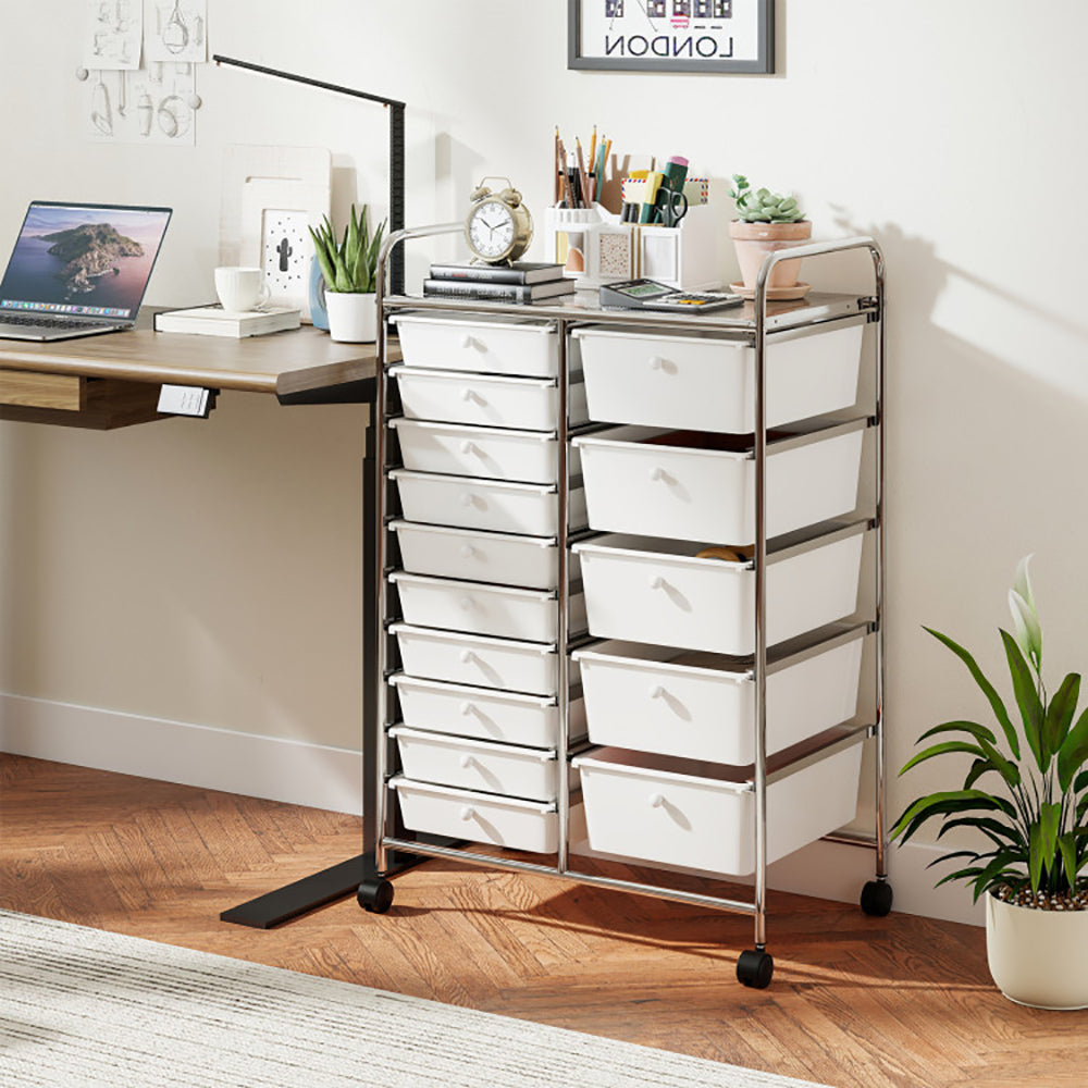 15-Drawer Rolling Storage Cart with Chrome Metal Frame