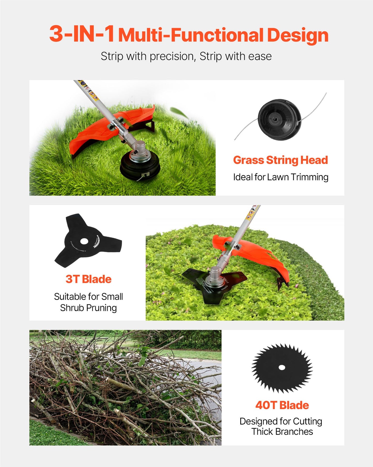 Gas Powered Cordless String Trimmer with 3T Blade and Shoulder Strap - 17" Lawn Edger for Quick Grass Cutting
