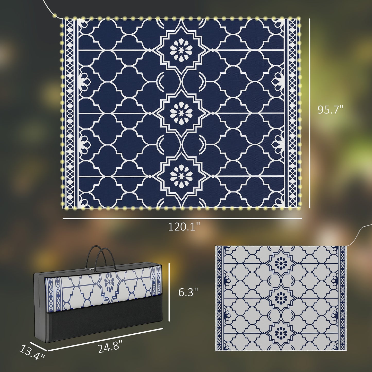 Reversible Outdoor Rug with LED Lights, 10x8 Waterproof Design