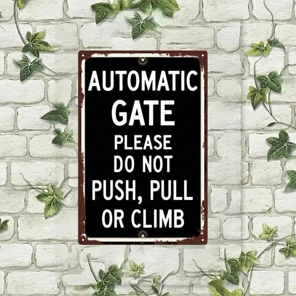Vintage Rustic Automatic Gate Warning Sign - 20cm Metal Tin