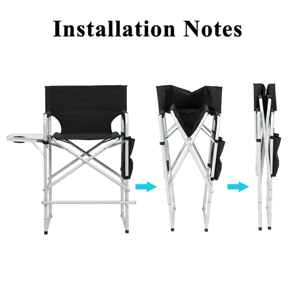 Round Director's Chair - Silver White Iron Pipe with Black Cloth, 103x60x49.9cm, 120kg Capacity