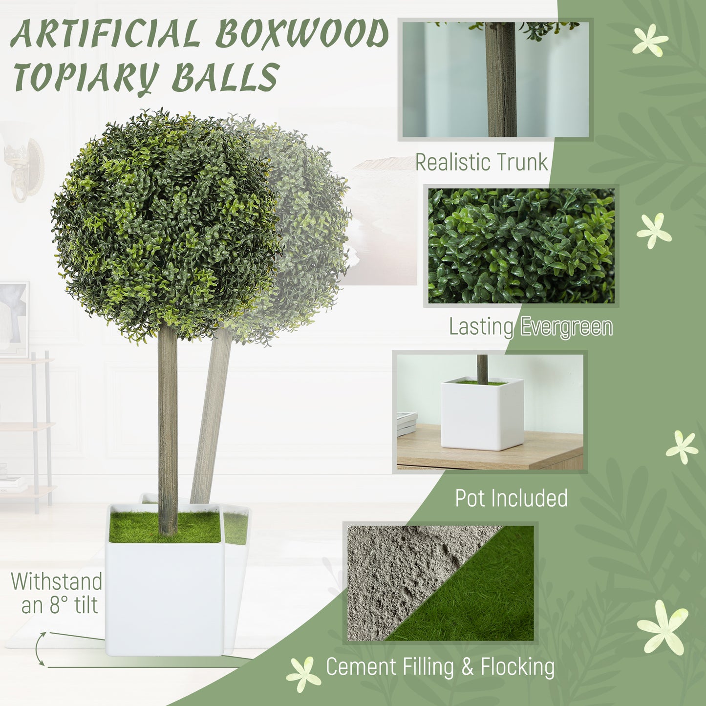 Lifelike Boxwood Topiary Set of 2 - Artificial Plants, Green