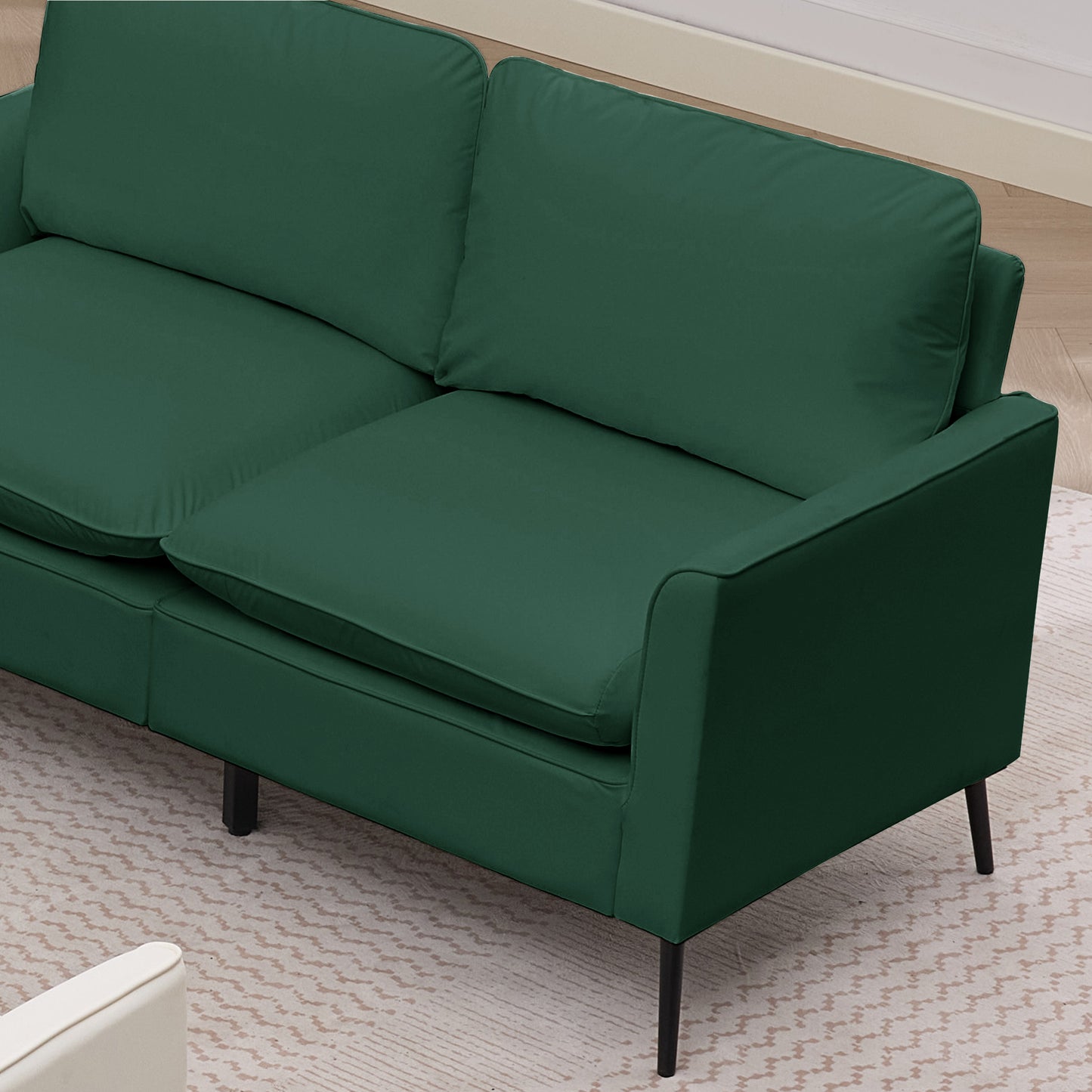 Green Leather Upholstered Loveseat Sofa - Nordic Retro Design