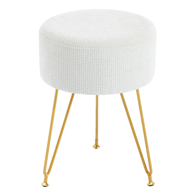 Round Low Stool with Artificial Fur Seat and Hidden Storage