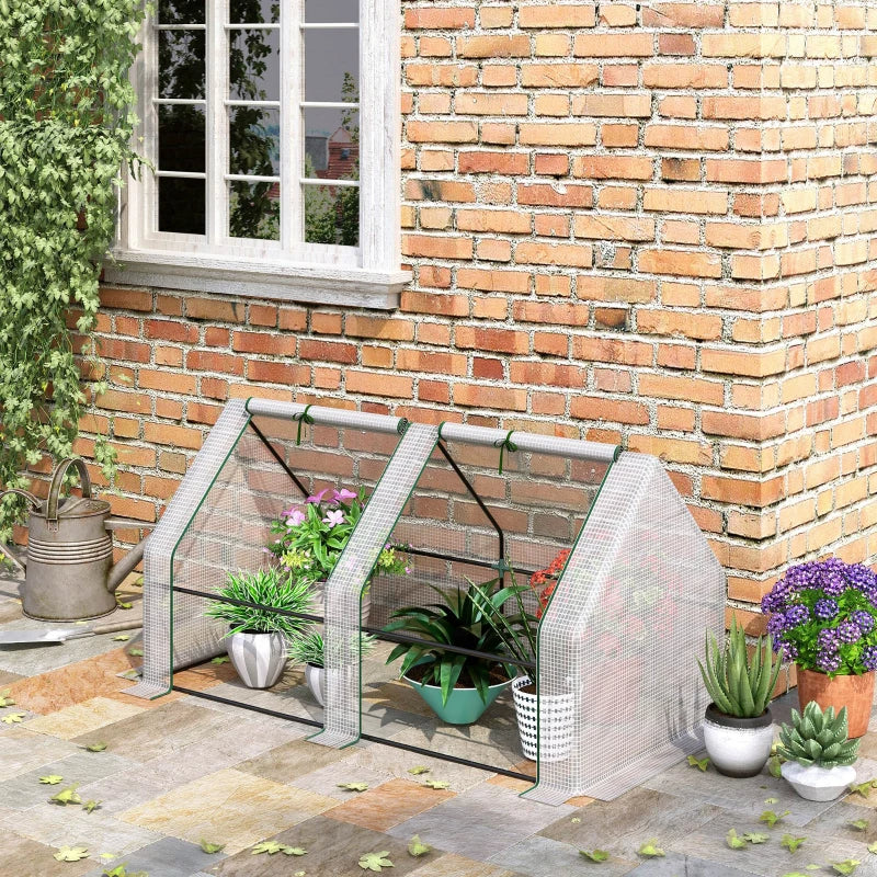Portable Mini Greenhouse for Garden, White with Large Zipper Doors and UV PE Cover