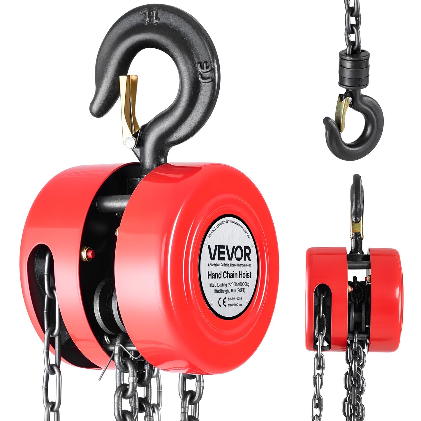 Manual Chain Hoist 2200 Lb Capacity 20 Ft Lifting Chain Block with G70 Chain - Heavy Duty Lifting Tool