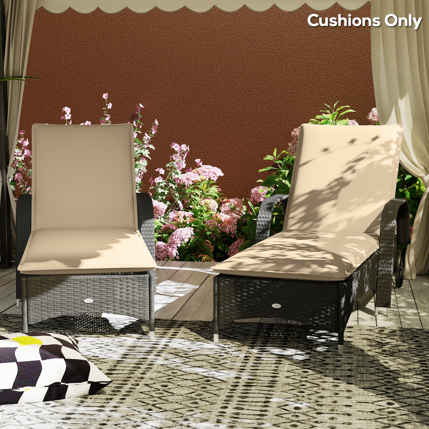 Outdoor Chaise Lounge Cushion Set of 2 - Foldable, UPF50+ Beige