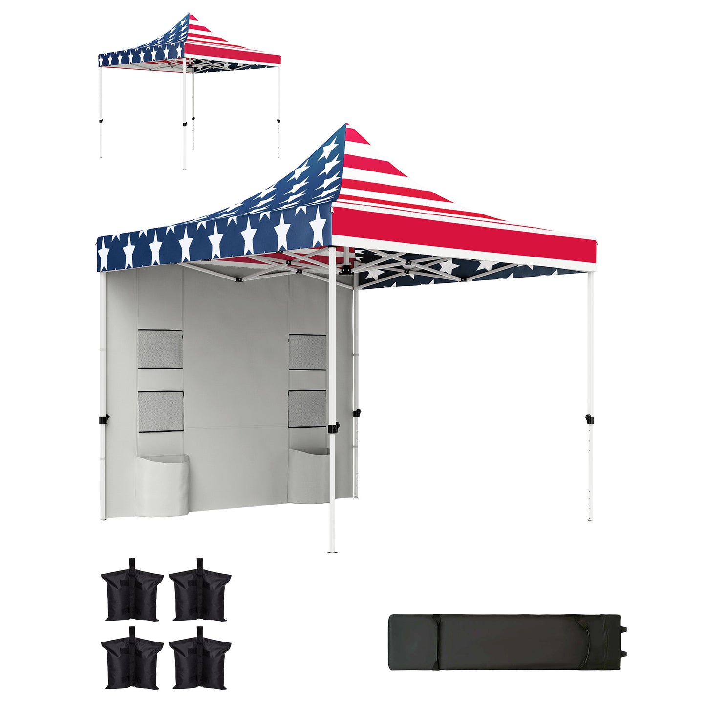 Heavy Duty 10x10 Pop Up Canopy Tent with Sidewall - American Flag