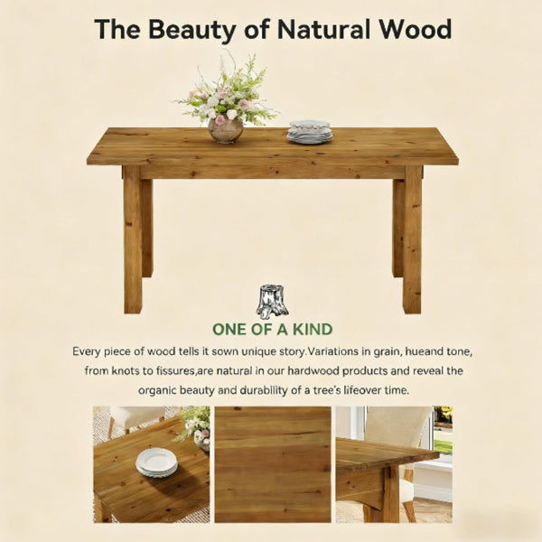 Solid Wood Dining Table - Seats 4-6, Rustic Charm