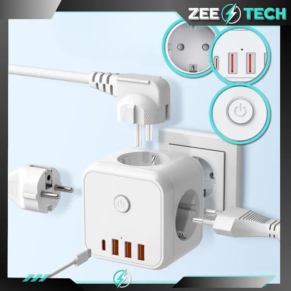 7-in-1 Multi-Function Electrical Socket Adapter 250V 4000W EU Plug USB-C