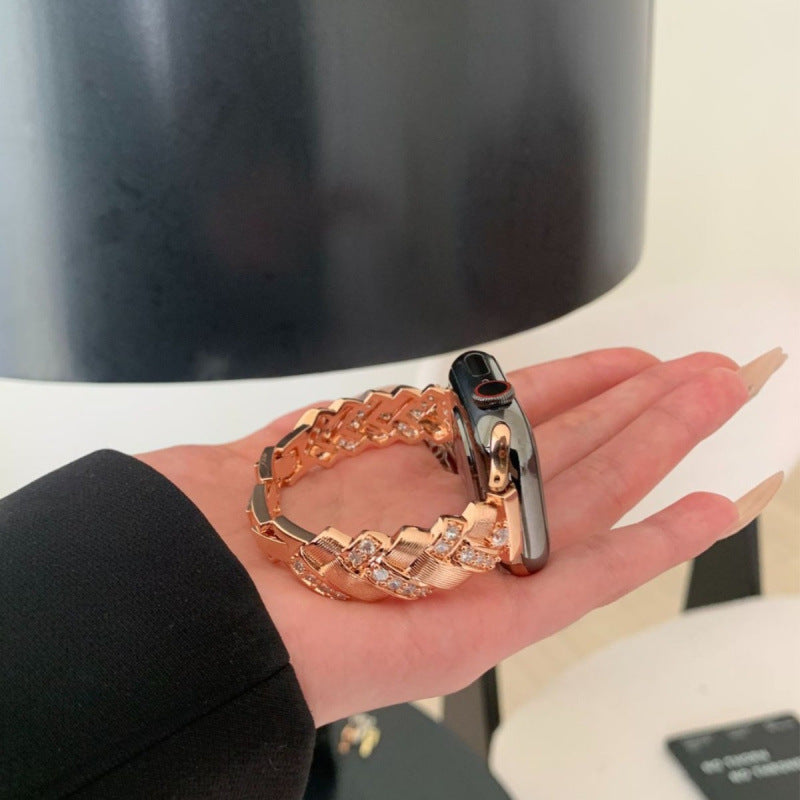 Wheat-Ear Zircon Bracelet with Copper Watch Strap - Minimalist Jewelry