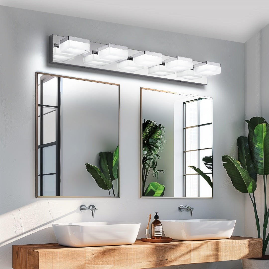 Modern Chrome LED Vanity Light - 5-Light Wall Sconce for Bathroom