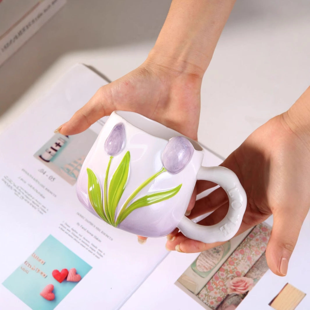 Ceramic Water Cup Set - 400ml Eco-Friendly Drinkware with Cartoon Pattern