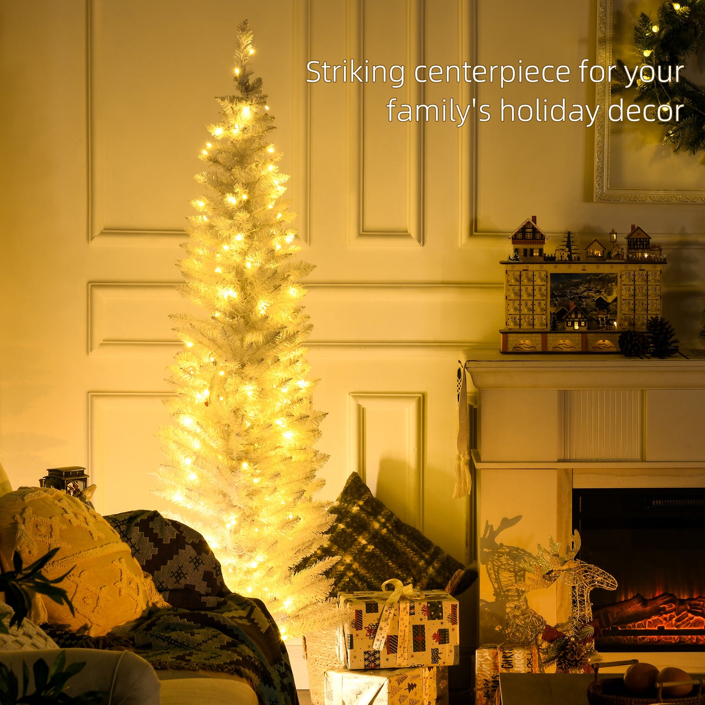 Slim 6ft White Christmas Tree with Warm White LED Lights