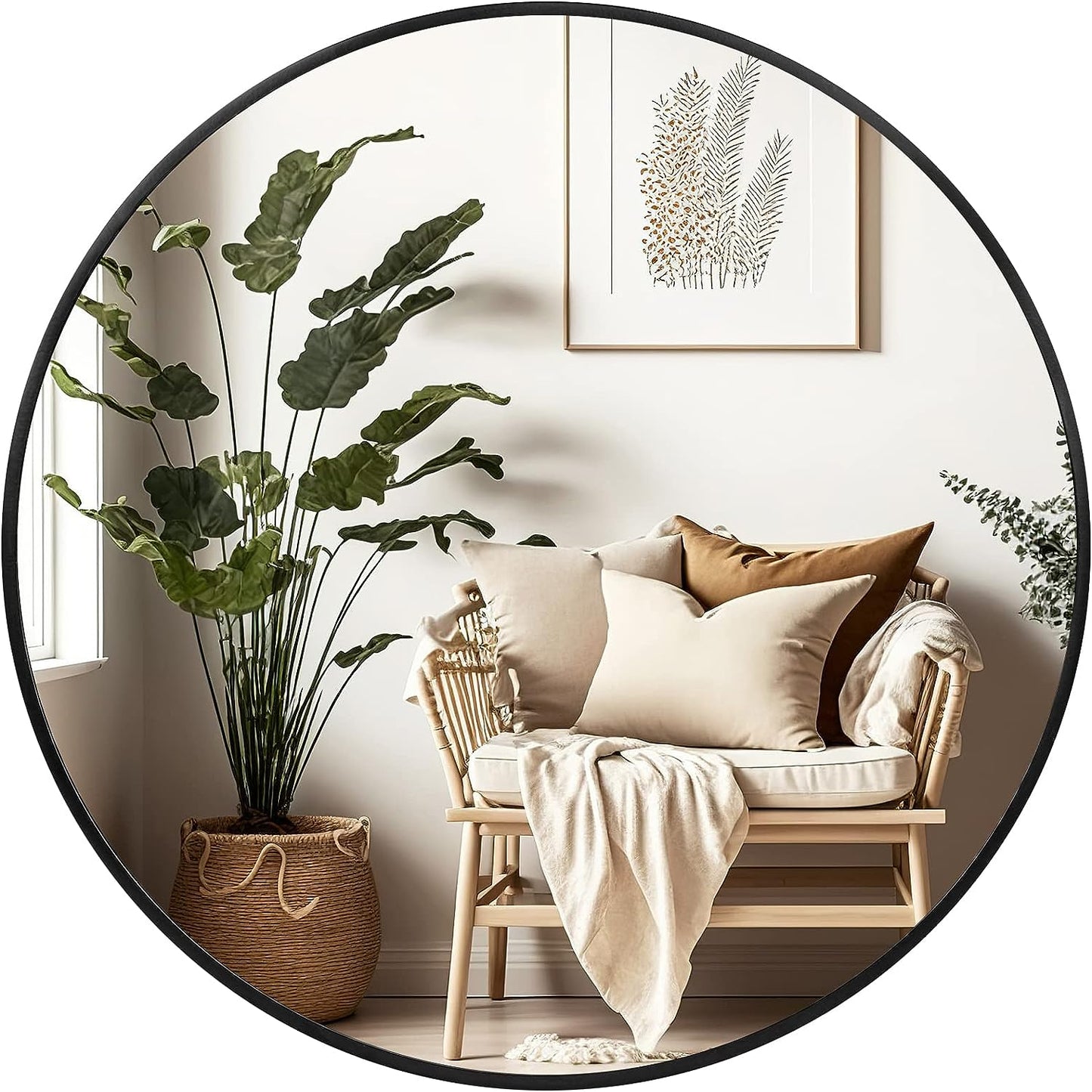 36 Inch Round Black Metal Framed Bathroom Mirror for Wall