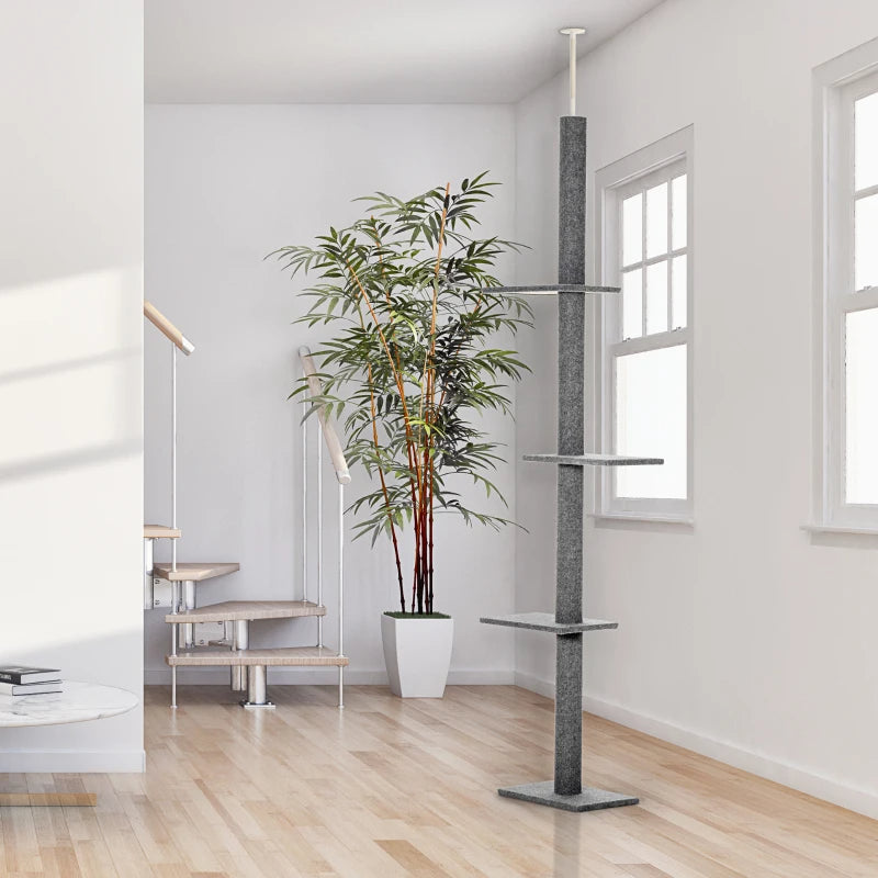 Adjustable Floor-to-Ceiling Cat Tree Tower with Sisal Posts - Grey, 8.5 Feet