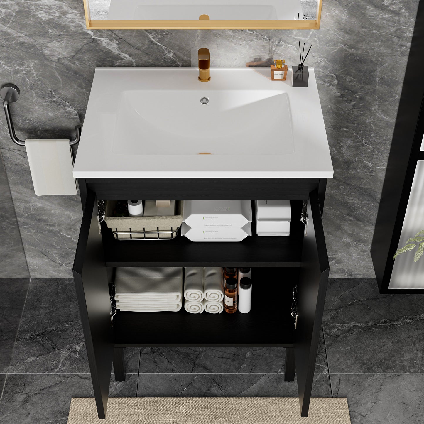 24 Inch Bathroom Vanity Without Sink - Matt Black