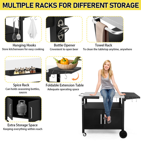 Outdoor Grill Cart with Storage and Wheels - Movable Kitchen Island for BBQ and Patio Dining