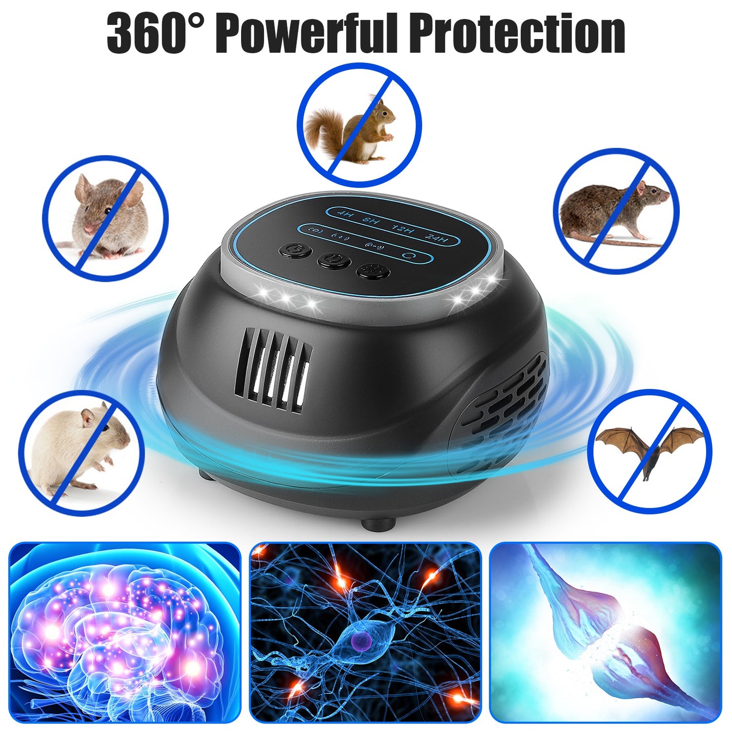 Ultrasonic Rodent Chaser with 4 Modes & Strobe Light - 1292 sq. ft. Coverage