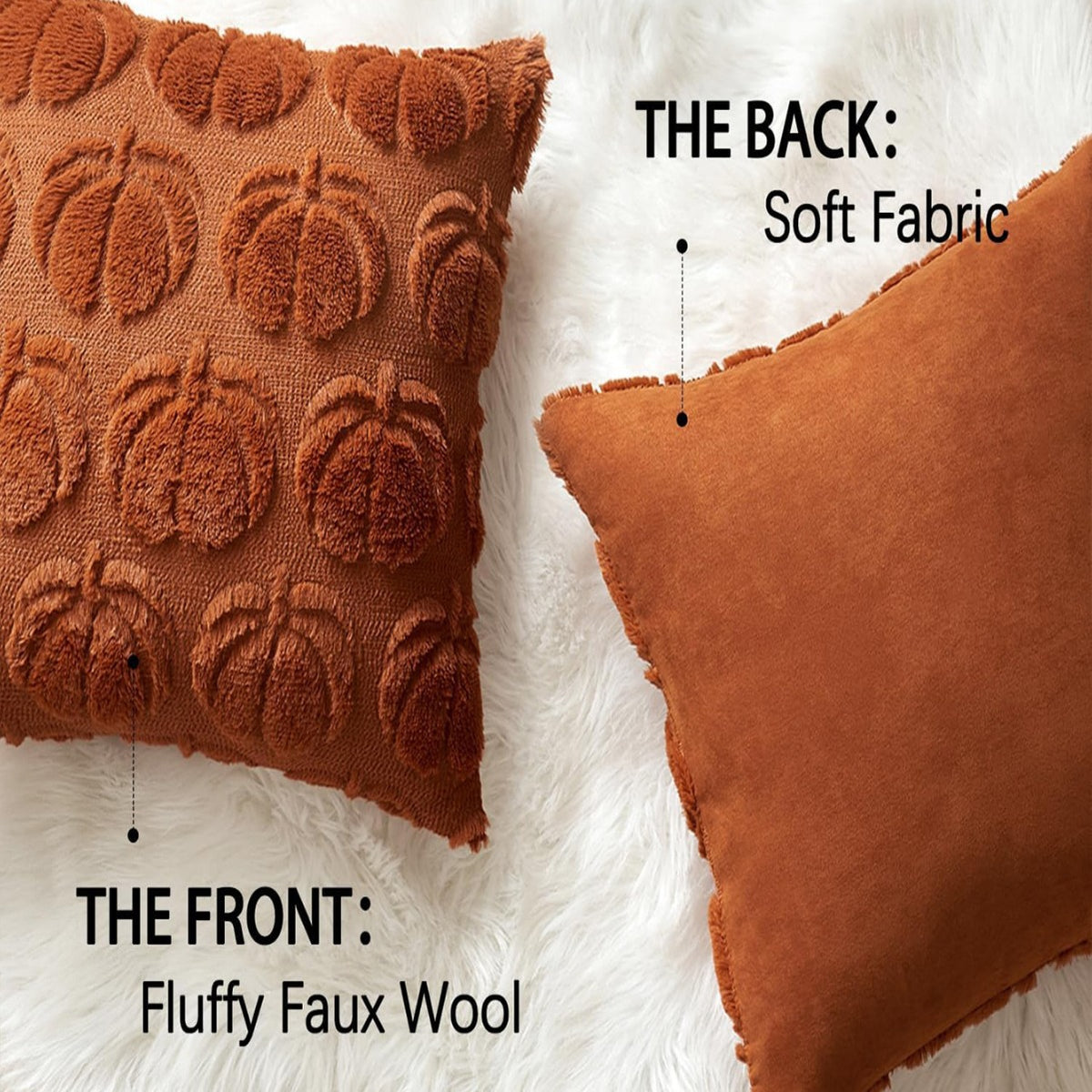 Luxury Pumpkin Embroidered Pillowcase for Home Decor - 45x45cm, Caramel & Orange