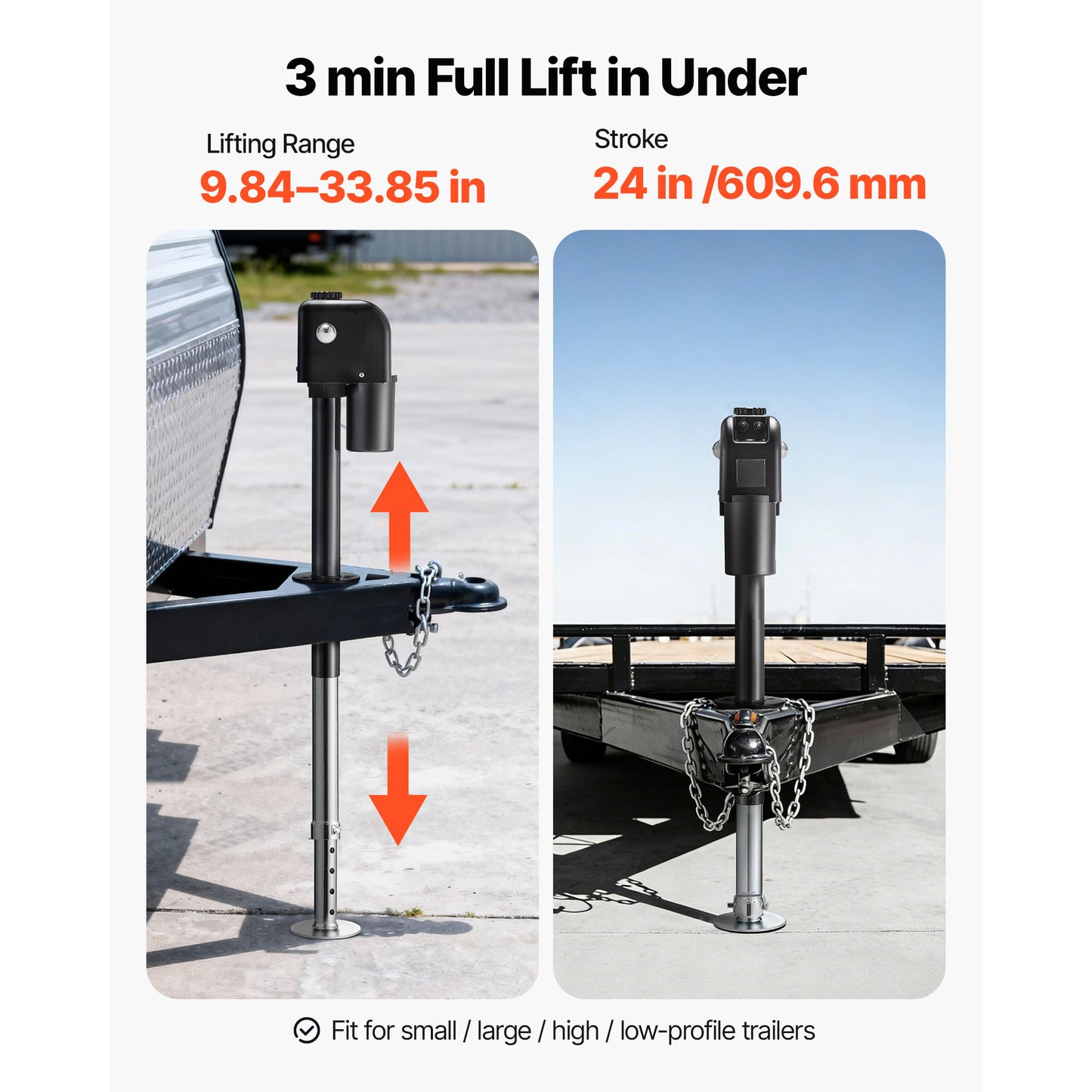 Electric Trailer Jack 7500 Lbs Capacity for RV Camper Travel Trailer Waterproof LED Light 12V