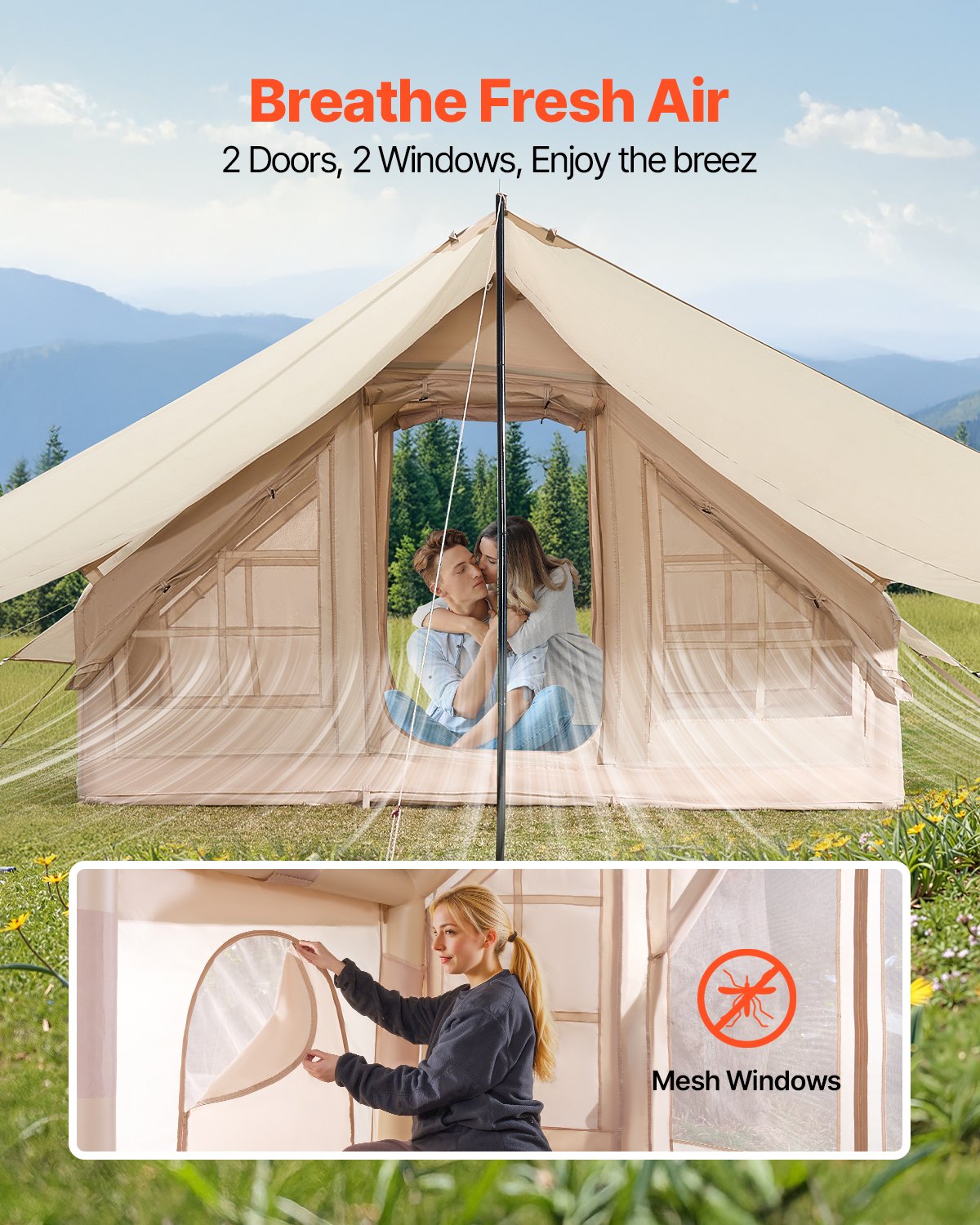 Inflatable Camping Tent for 3-5 People with Canopy & Pump - Waterproof & Easy Setup