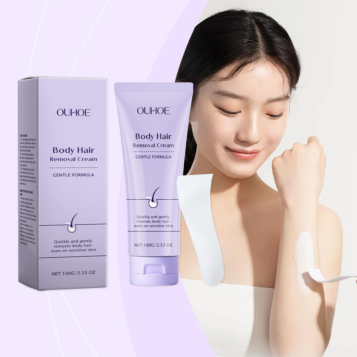 Gentle Body Hair Removal Cream - 100g with Scraper