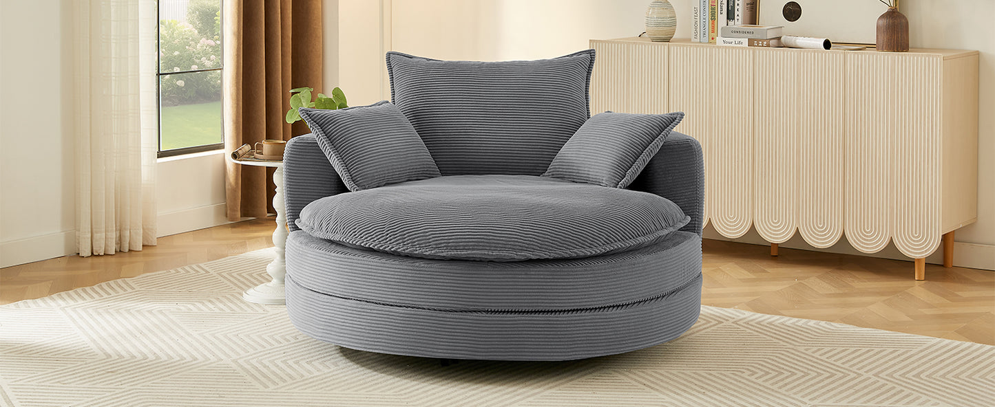 360° Swivel Barrel Chair with Dual-Layer Cushion - Grey