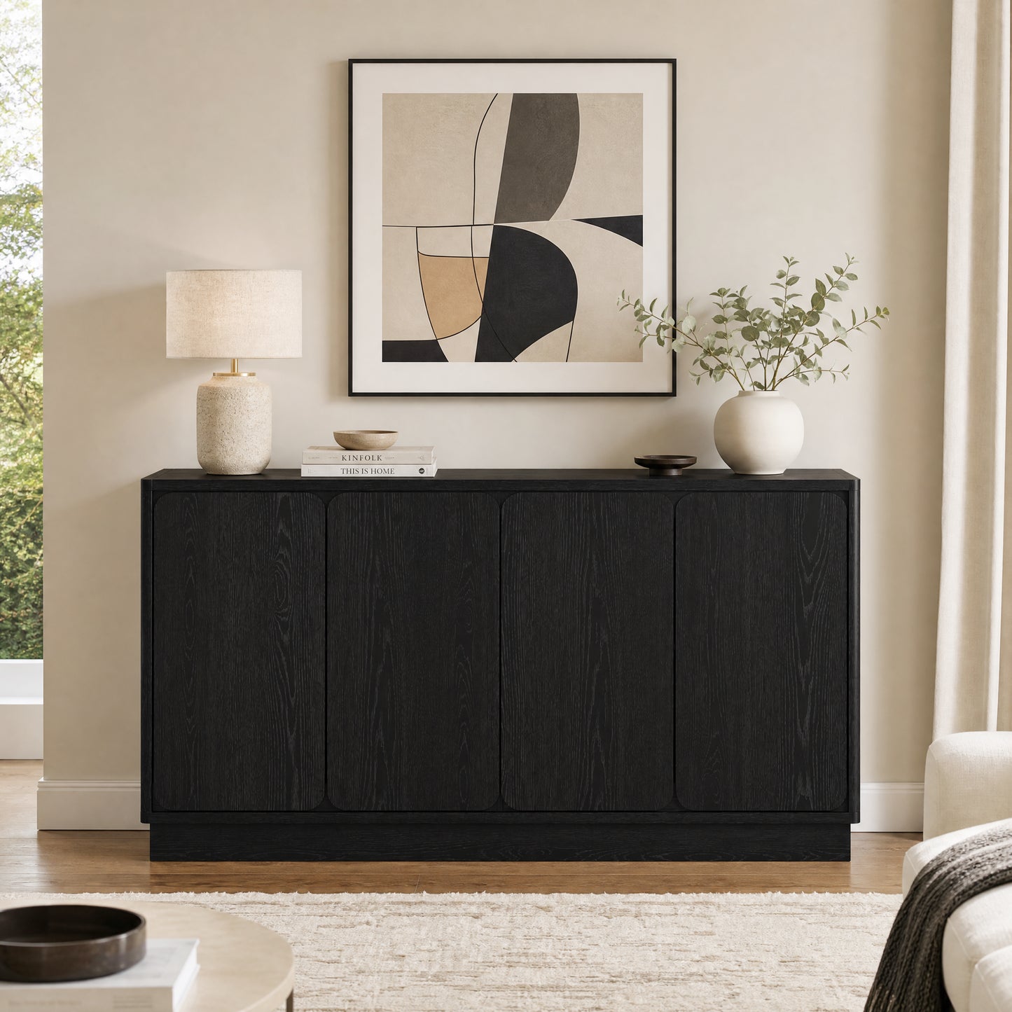 59.1-Inch Black 4-Door Sideboard Buffet Cabinet with Adjustable Shelves