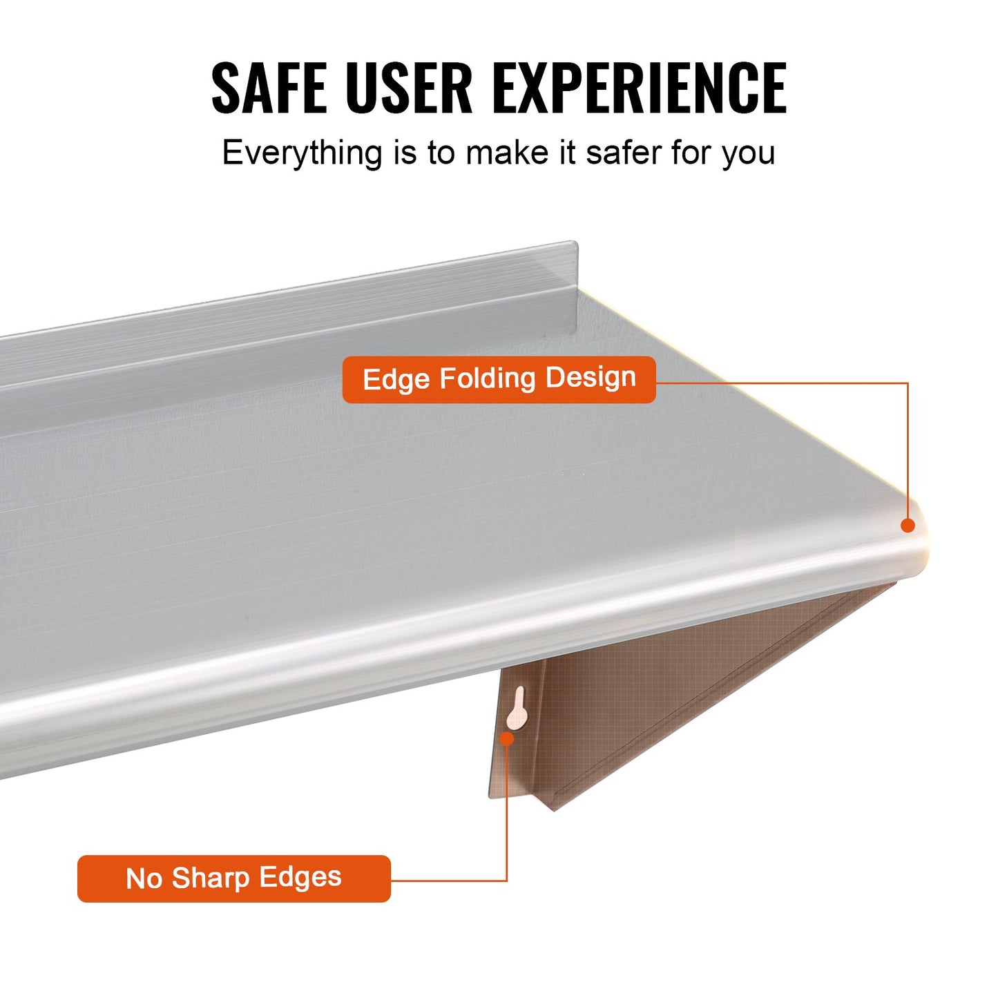 12" x 36" Stainless Steel Wall-Mounted Floating Shelf - 250 Lbs Capacity