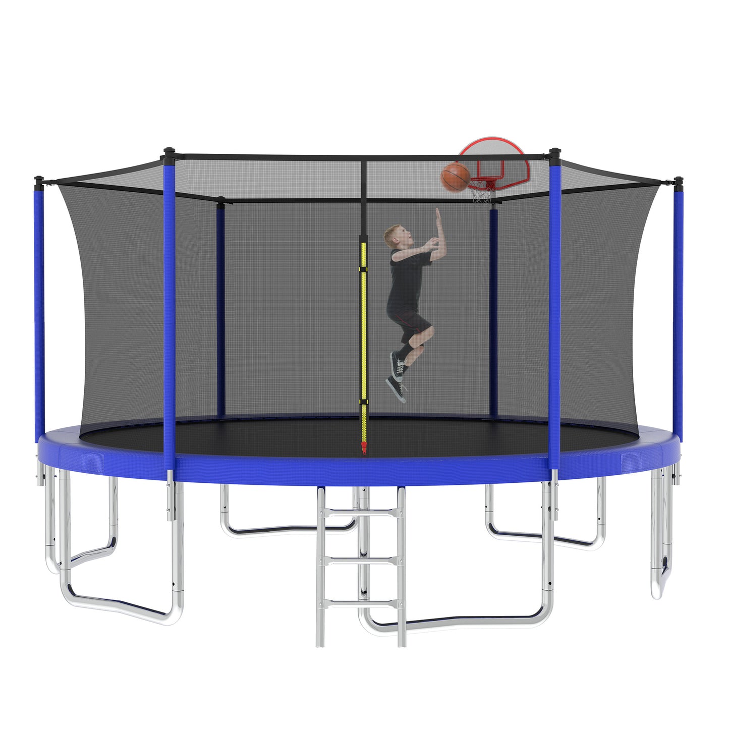 14FT Kids Recreational Trampoline with Safety Enclosure - Blue