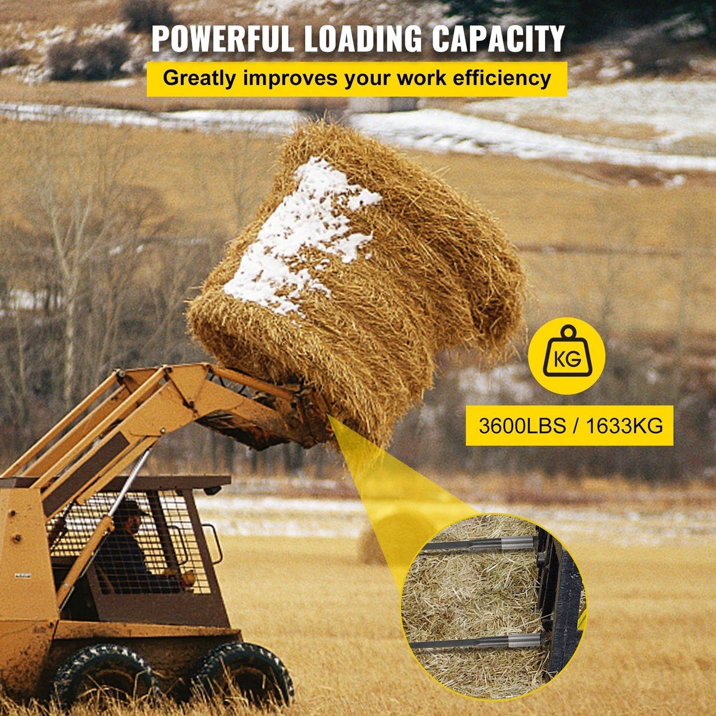 39-Inch Hay Bale Spike - Heavy Duty Square Bale Fork for Tractors & Loaders