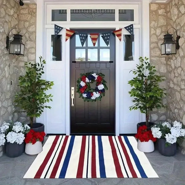 Patriotic American Flag Doormat – Non-Slip Indoor Outdoor Welcome Rug, USA Stars & Stripes
