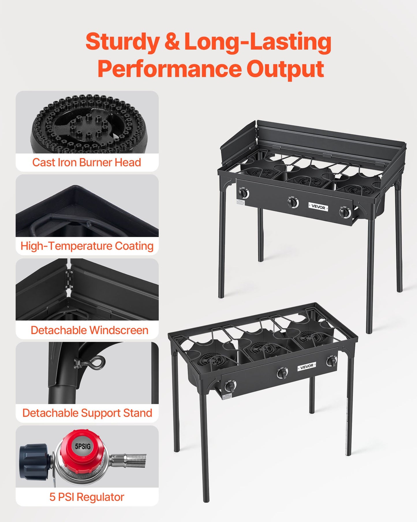 Outdoor Propane Gas Stove 3 Burners 225,000 BTU Heavy Duty Steel Camping Cooker