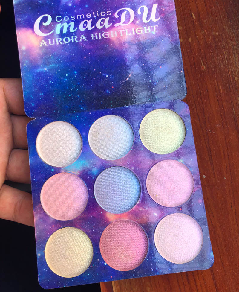 High Gloss 9-Color Eye Shadow Disc Set with Polarized Repair Powder