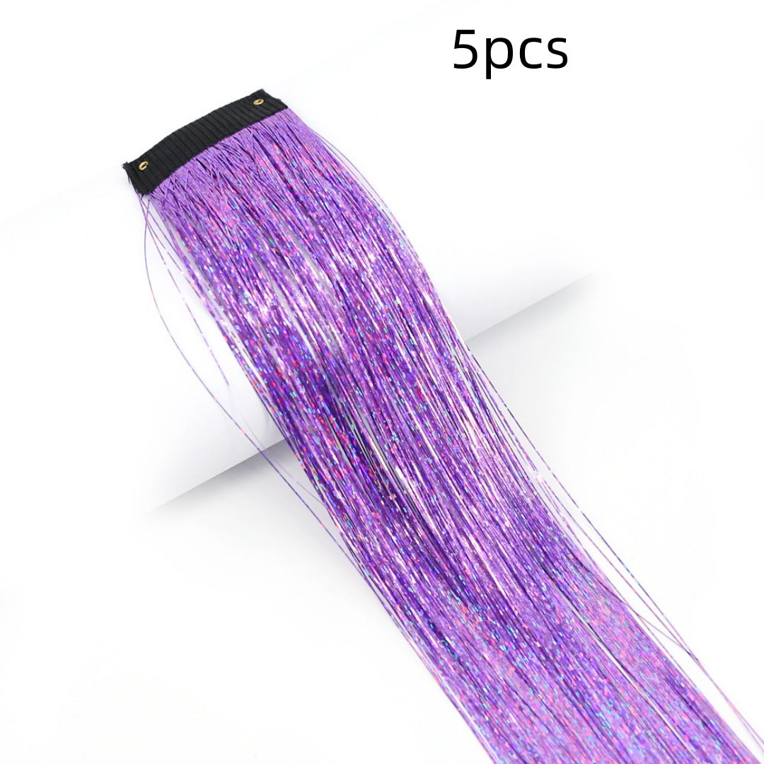 Clip-In Rainbow Hair Extensions - Long Synthetic Wig with Gold Thread